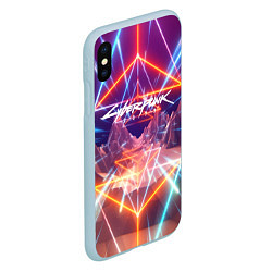 Чехол iPhone XS Max матовый Cyberpunk 2077: Neon Lines, цвет: 3D-голубой — фото 2