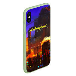 Чехол iPhone XS Max матовый Cyberpunk 2077: Night City, цвет: 3D-салатовый — фото 2