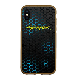 Чехол iPhone XS Max матовый Cyberpunk 2077: Blue Carbon, цвет: 3D-коричневый