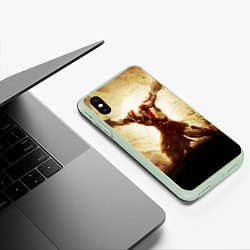 Чехол iPhone XS Max матовый Воинственный Кратос, цвет: 3D-салатовый — фото 2