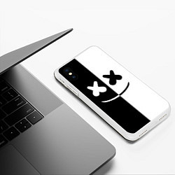 Чехол iPhone XS Max матовый Marshmello: Black & White, цвет: 3D-белый — фото 2