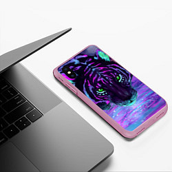 Чехол iPhone XS Max матовый Неоновый тигр, цвет: 3D-розовый — фото 2