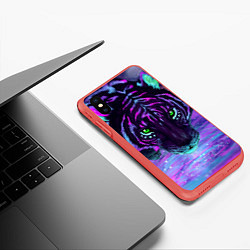 Чехол iPhone XS Max матовый Неоновый тигр, цвет: 3D-красный — фото 2