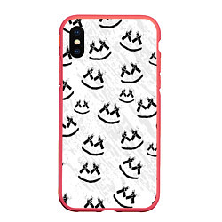 Чехол iPhone XS Max матовый Marshmello: White Pattern, цвет: 3D-красный