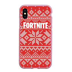 Чехол iPhone XS Max матовый Fortnite New Year, цвет: 3D-розовый