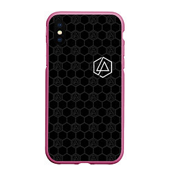 Чехол iPhone XS Max матовый Linkin Park: Black Carbon, цвет: 3D-малиновый