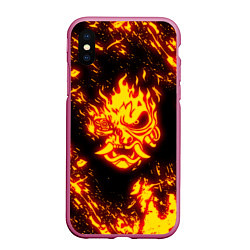 Чехол iPhone XS Max матовый Cyberpunk 2077: FIRE SAMURAI, цвет: 3D-малиновый