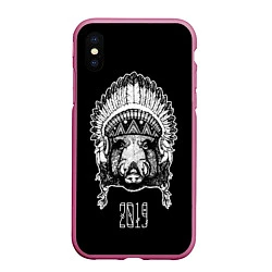 Чехол iPhone XS Max матовый Кабан-индеец 2019, цвет: 3D-малиновый