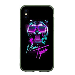 Чехол iPhone XS Max матовый Miami Tiger, цвет: 3D-темно-зеленый