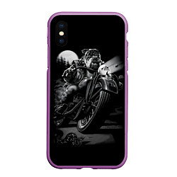 Чехол iPhone XS Max матовый Бульдог-байкер, цвет: 3D-фиолетовый