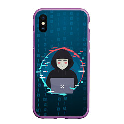 Чехол iPhone XS Max матовый Anonymous hacker, цвет: 3D-фиолетовый