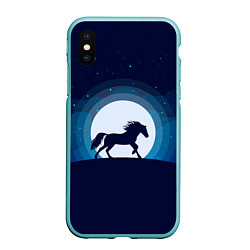 Чехол iPhone XS Max матовый Лошадь под луной, цвет: 3D-мятный