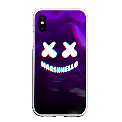 Чехол iPhone XS Max матовый Marshmello: Violet Glitch, цвет: 3D-белый