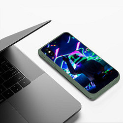 Чехол iPhone XS Max матовый Marshmello: Neon DJ, цвет: 3D-темно-зеленый — фото 2