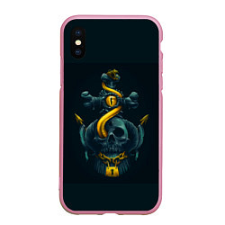Чехол iPhone XS Max матовый Череп и золотой якорь, цвет: 3D-розовый