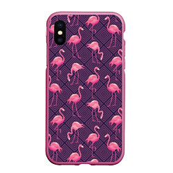 Чехол iPhone XS Max матовый Фиолетовые фламинго, цвет: 3D-малиновый