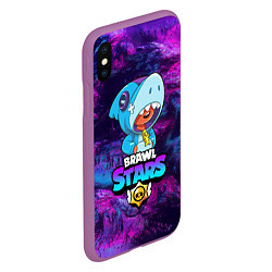 Чехол iPhone XS Max матовый BRAWL STARS LEON SHARK, цвет: 3D-фиолетовый — фото 2