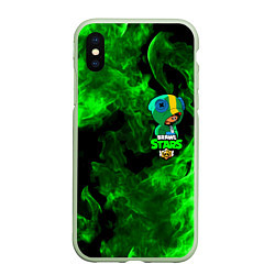 Чехол iPhone XS Max матовый Brawl Stars LEON, цвет: 3D-салатовый