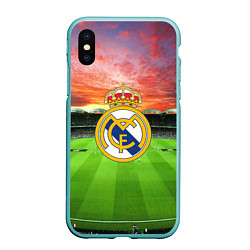Чехол iPhone XS Max матовый FC Real Madrid, цвет: 3D-мятный