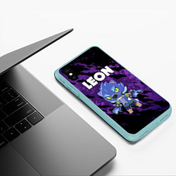 Чехол iPhone XS Max матовый BRAWL STARS ОБОРОТЕНЬ LEON, цвет: 3D-мятный — фото 2