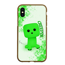 Чехол iPhone XS Max матовый MINECRAFT CREEPER, цвет: 3D-коричневый