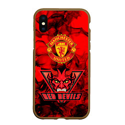 Чехол iPhone XS Max матовый Manchester United, цвет: 3D-коричневый