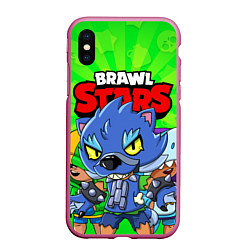 Чехол iPhone XS Max матовый BRAWL STARS LEON, цвет: 3D-малиновый