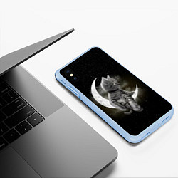 Чехол iPhone XS Max матовый Кот на луне, цвет: 3D-голубой — фото 2