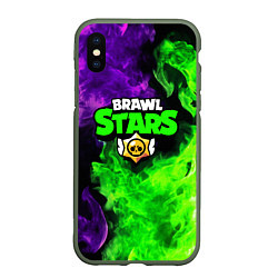 Чехол iPhone XS Max матовый BRAWL STARS, цвет: 3D-темно-зеленый