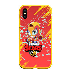 Чехол iPhone XS Max матовый BRAWL STARS MAX, цвет: 3D-желтый