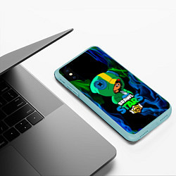 Чехол iPhone XS Max матовый Brawl Stars LEON, цвет: 3D-мятный — фото 2