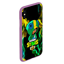 Чехол iPhone XS Max матовый Brawl Stars LEON, цвет: 3D-фиолетовый — фото 2