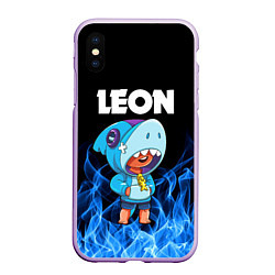 Чехол iPhone XS Max матовый BRAWL STARS LEON SHARK, цвет: 3D-сиреневый