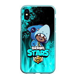 Чехол iPhone XS Max матовый Brawl Stars LEON SHARK, цвет: 3D-мятный