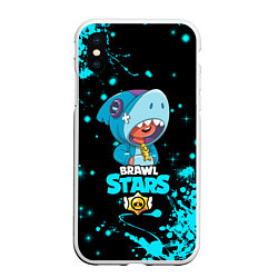 Чехол iPhone XS Max матовый BRAWL STARS LEON SHARK, цвет: 3D-белый