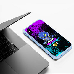 Чехол iPhone XS Max матовый BRAWL STARS LEON, цвет: 3D-голубой — фото 2