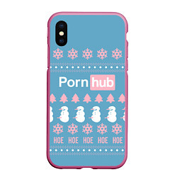 Чехол iPhone XS Max матовый Pornhub - christmas sweater, цвет: 3D-малиновый