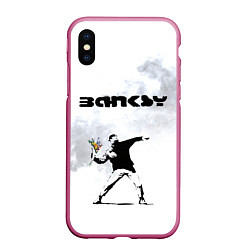 Чехол iPhone XS Max матовый Banksy, цвет: 3D-малиновый