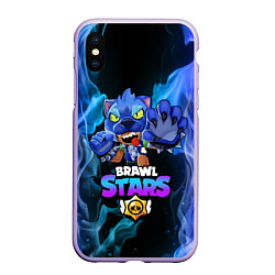 Чехол iPhone XS Max матовый Brawl Stars LEON, цвет: 3D-светло-сиреневый