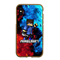 Чехол iPhone XS Max матовый Minecraft Майнкрафт, цвет: 3D-коричневый