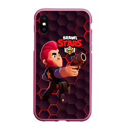 Чехол iPhone XS Max матовый Brawl Stars Colt Кольт, цвет: 3D-малиновый