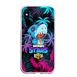 Чехол iPhone XS Max матовый BRAWL STARS LEON SHARK, цвет: 3D-белый