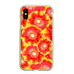Чехол iPhone XS Max матовый Цветы, цвет: 3D-салатовый