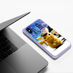 Чехол iPhone XS Max матовый Детектив Пикачу, цвет: 3D-светло-сиреневый — фото 2