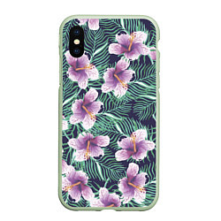 Чехол iPhone XS Max матовый Тропический цветок, цвет: 3D-салатовый