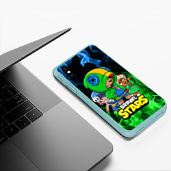 Чехол iPhone XS Max матовый BRAWL STARS LEON, цвет: 3D-мятный — фото 2