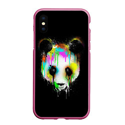 Чехол iPhone XS Max матовый Панда в краске, цвет: 3D-малиновый