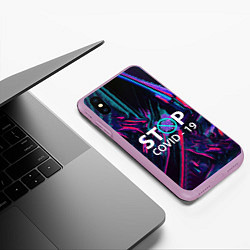 Чехол iPhone XS Max матовый Стоп covid-19, цвет: 3D-сиреневый — фото 2