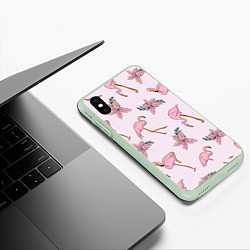 Чехол iPhone XS Max матовый Розовый фламинго, цвет: 3D-салатовый — фото 2