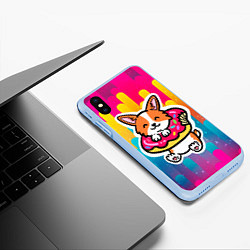 Чехол iPhone XS Max матовый Милый корги, цвет: 3D-голубой — фото 2